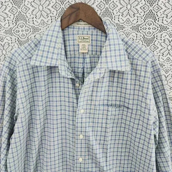 L.L. Bean Plaid Button down Long sleeve  Men's shirt L Tall Blue/ Green - Picture 3 of 6